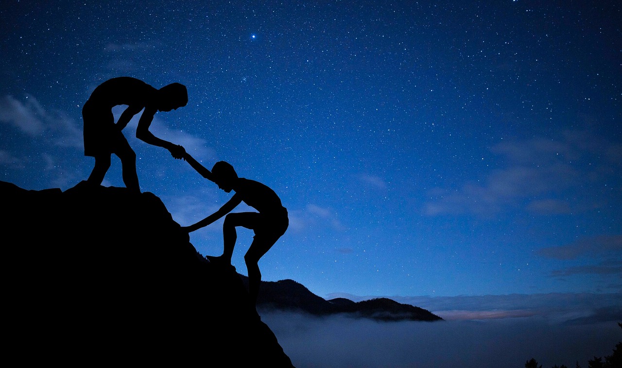 men, mentor, help, climbing, mountain, stars, hand, adventure, sky, mountain top, night sky, teamwork, people, achievement, silhouette, together, success, friendship, mentoring, partnership, people silhouettes, blue sky, blue mountain, blue help, blue stars, mentor, mentor, help, help, help, help, help, nature, success, success, mentoring